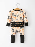Load image into Gallery viewer, Halloween Bow Print Baby Girl Pajamas Ruffle Zipper Romper
