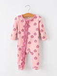 Load image into Gallery viewer, Fall Thanksgiving Pink Pumpkin Ruffle Zip Sleeper Waffle Jumpsuit
