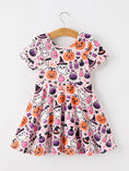 Load image into Gallery viewer, Halloween Pumpkin Ghost Print Girls Twirl Dress Short Sleeve
