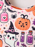 Load image into Gallery viewer, Halloween Pumpkin Ghost Print Girls Twirl Dress Short Sleeve
