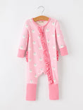 Load image into Gallery viewer, Halloween Ghost Baby Girl Pink Pajamas Ruffle Zipper Romper

