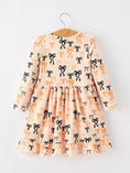Load image into Gallery viewer, Halloween Bow Print Girls Twirl Dress Long Sleeve with Pockets
