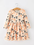 Load image into Gallery viewer, Halloween Bow Print Girls Twirl Dress Long Sleeve with Pockets
