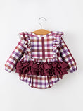 Load image into Gallery viewer, Fall Plaid Bow Ruffle Girls Bubble Romper
