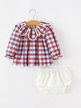 Load image into Gallery viewer, Fall Plaid Petals Collar Girls Bloomer Set
