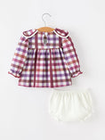Load image into Gallery viewer, Fall Plaid Petals Collar Girls Bloomer Set
