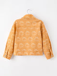 Load image into Gallery viewer, Fall Girls Pumpkin Print Bow Denim Jacket
