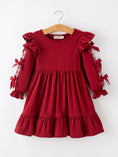Load image into Gallery viewer, Christmas Girls Red Lace Bow Ruffle Dress
