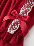 Load image into Gallery viewer, Christmas Girls Red Lace Bow Ruffle Dress
