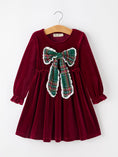 Load image into Gallery viewer, Girls Christmas Burgundy Velvet Plaid Bow Dress
