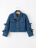 Load image into Gallery viewer, Girls Denim Bow Sleeve Button-Front Jacket
