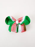 Load image into Gallery viewer, Christmas Red Lace Green Layered Bow Hair Clip 6.3 Inches
