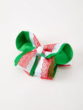 Load image into Gallery viewer, Christmas Red Lace Green Layered Bow Hair Clip 6.3 Inches
