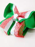 Load image into Gallery viewer, Christmas Red Lace Green Layered Bow Hair Clip 6.3 Inches
