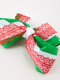 Load image into Gallery viewer, Christmas Red Lace Green Layered Bow Hair Clip 6.3 Inches
