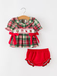 Load image into Gallery viewer, Christmas Girls Plaid Smocked Ruffle Collar Bloomer Set
