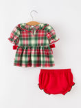 Load image into Gallery viewer, Christmas Girls Plaid Smocked Ruffle Collar Bloomer Set
