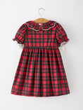 Load image into Gallery viewer, Christmas Girls Plaid Puppy Smocked Ruffle Collar Dress
