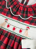 Load image into Gallery viewer, Christmas Girls Plaid Puppy Smocked Ruffle Collar Dress
