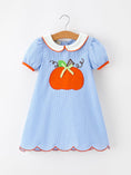 Load image into Gallery viewer, Fall Girls Plaid Pumpkin Appliqué Peter Pan Collar Dress
