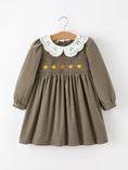 Load image into Gallery viewer, Fall Girls Pumpkin Smocked Eyelet Collar Corduroy Dress
