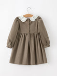 Load image into Gallery viewer, Fall Girls Pumpkin Smocked Eyelet Collar Corduroy Dress
