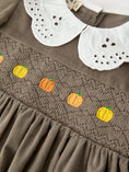 Load image into Gallery viewer, Fall Girls Pumpkin Smocked Eyelet Collar Corduroy Dress
