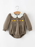 Load image into Gallery viewer, Fall Baby Girls Pumpkin Smocked Eyelet Collar Romper
