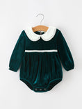 Load image into Gallery viewer, Baby Girls Emerald Green Velvet Peter Pan Collar Christmas Romper

