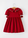 Load image into Gallery viewer, Girls Christmas Reindeer Smocked Red Bow Dress
