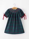 Load image into Gallery viewer, Christmas Girls Plaid Smocked Dres Puff Sleeves
