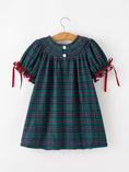 Load image into Gallery viewer, Christmas Girls Plaid Smocked Dres Puff Sleeves
