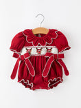 Load image into Gallery viewer, Baby Girls Christmas Reindeer Smocked Bubble Romper
