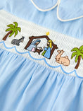 Load image into Gallery viewer, Christmas Nativity Embroidered Baby Boy Blue Smocked Romper
