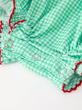 Load image into Gallery viewer, Christmas Girls Green Plaid Smocked Bow Bubble Romper

