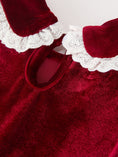 Load image into Gallery viewer, Christmas Burgundy Velvet Girls Smocked Pearl Lace Collar Dress
