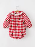 Load image into Gallery viewer, Christmas Tree Embroidered Red Plaid Baby Girls Ruffle Collar Romper

