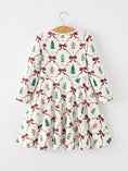 Load image into Gallery viewer, Christmas Bow and Gingerbread Print Girls Twirl Dress
