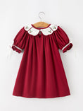 Load image into Gallery viewer, Christmas Holly Embroidered Girls Dress Petals Collar Puff Sleeve
