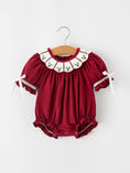 Load image into Gallery viewer, Christmas Holly Embroidered Baby Romper Petals Collar Ruffle
