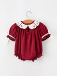 Load image into Gallery viewer, Christmas Holly Embroidered Baby Romper Petals Collar Ruffle
