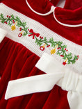 Load image into Gallery viewer, Christmas Velvet Baby Romper Smocked Embroidery Bow
