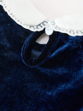 Load image into Gallery viewer, Christmas Tree Girls Navy Velvet Smocked Lace Dress
