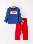 Load image into Gallery viewer, Christmas Santa Boys Blue Long Sleeve Shirt And Red Pants Set

