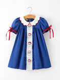 Load image into Gallery viewer, Christmas Santa Embroidery Blue Petal Collar Dress
