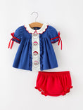 Load image into Gallery viewer, Christmas Santa Embroidery Girls Bloomer Set Peter Pan Collar
