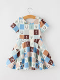 Load image into Gallery viewer, Western Horse Patchwork Print Girls Short Sleeve Twirl Dress
