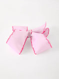 Load image into Gallery viewer, Girls' Christmas Santa Embroidered 6.25" Hair Bow – White/Pink
