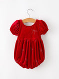 Load image into Gallery viewer, Baby Girls Christmas Red Velvet Rhinestone Bow Bubble Romper
