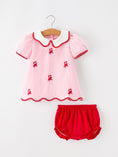 Load image into Gallery viewer, Christmas Girls Candy Cane Embroidered Top & Red Bloomer Set
